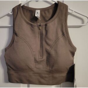 90 Degrees‎ By Reflex Zip Front Sports Bra Brown Medium Padded
